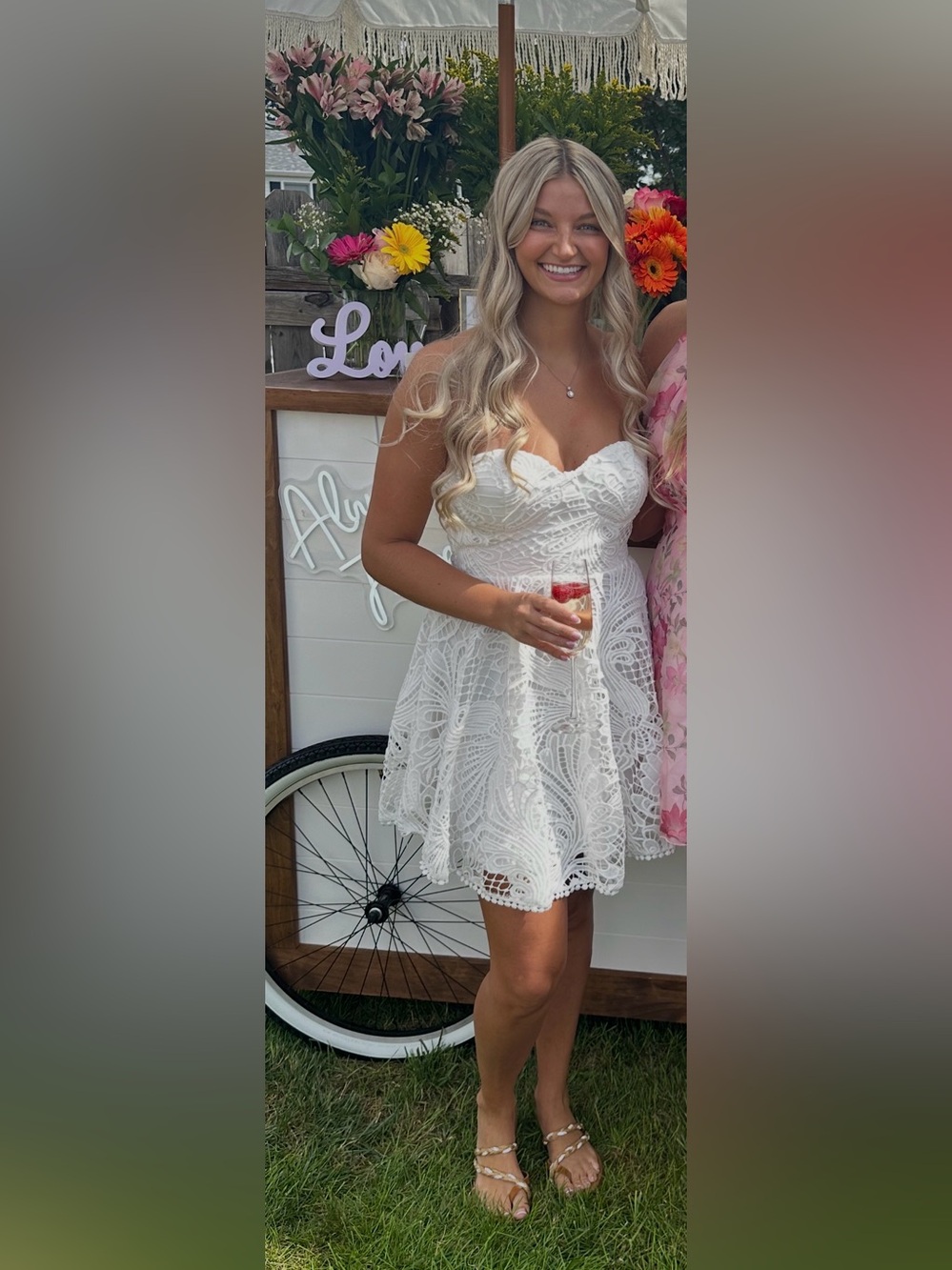 White Lace Strapless Mini Dress